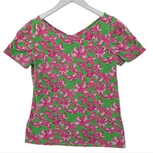 Lilly Pulitzer 100% Cotton Tee Size Large Butterfly Floral Pattern